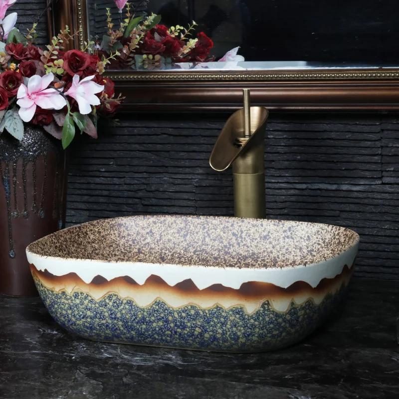 Europe style China Handmade Lavabo Washbasin Artistic Bathroom Sink countertop ceramic painted sink wash basin